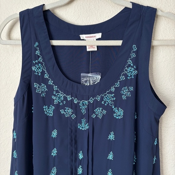 Sundance Beaded Embroidered Handkerchief Hemline Boho Artsy Tunic Tank Blouse - Picture 3 of 10